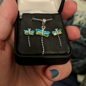 Dragonfly necklace and earrings